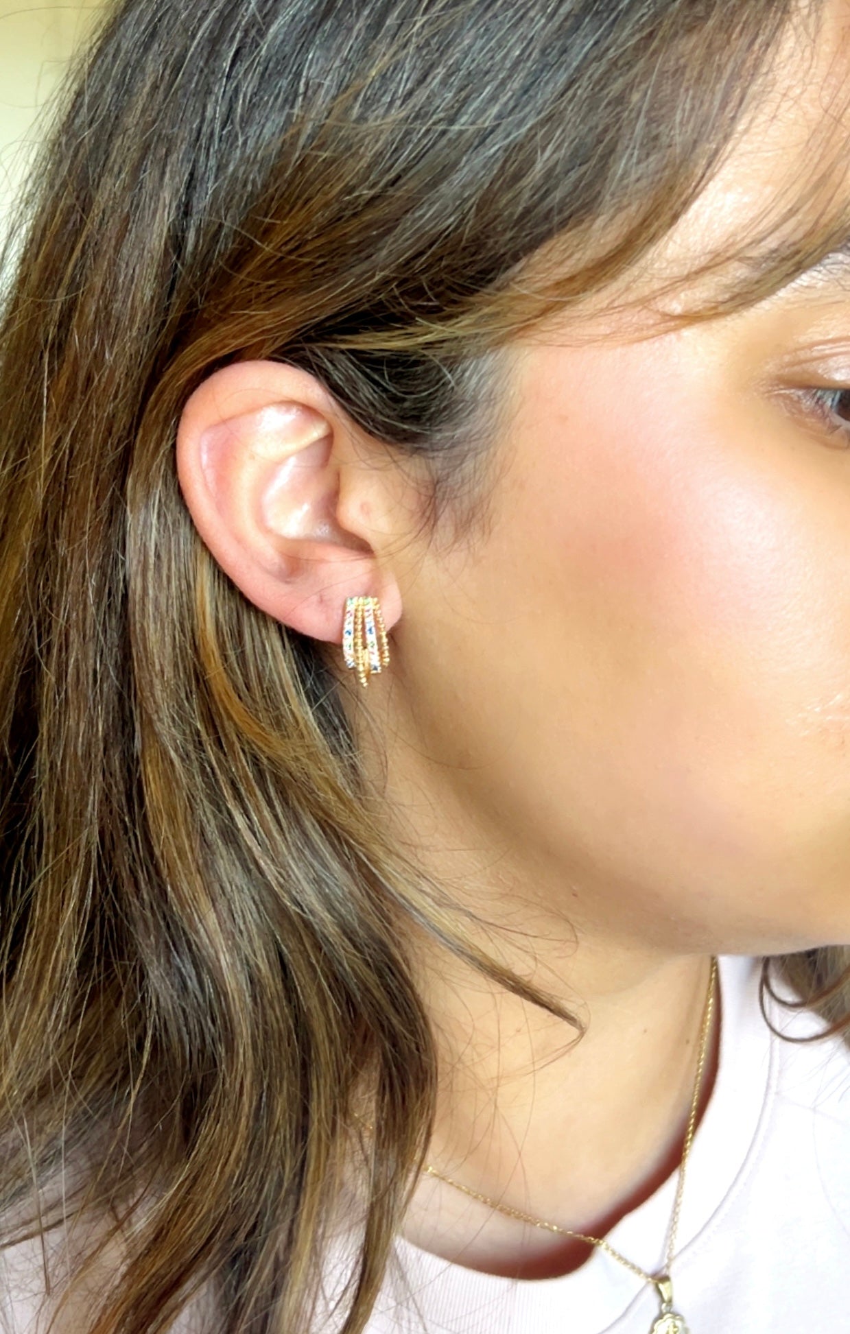Curved Earrings with Colored Cubic-Zirconia