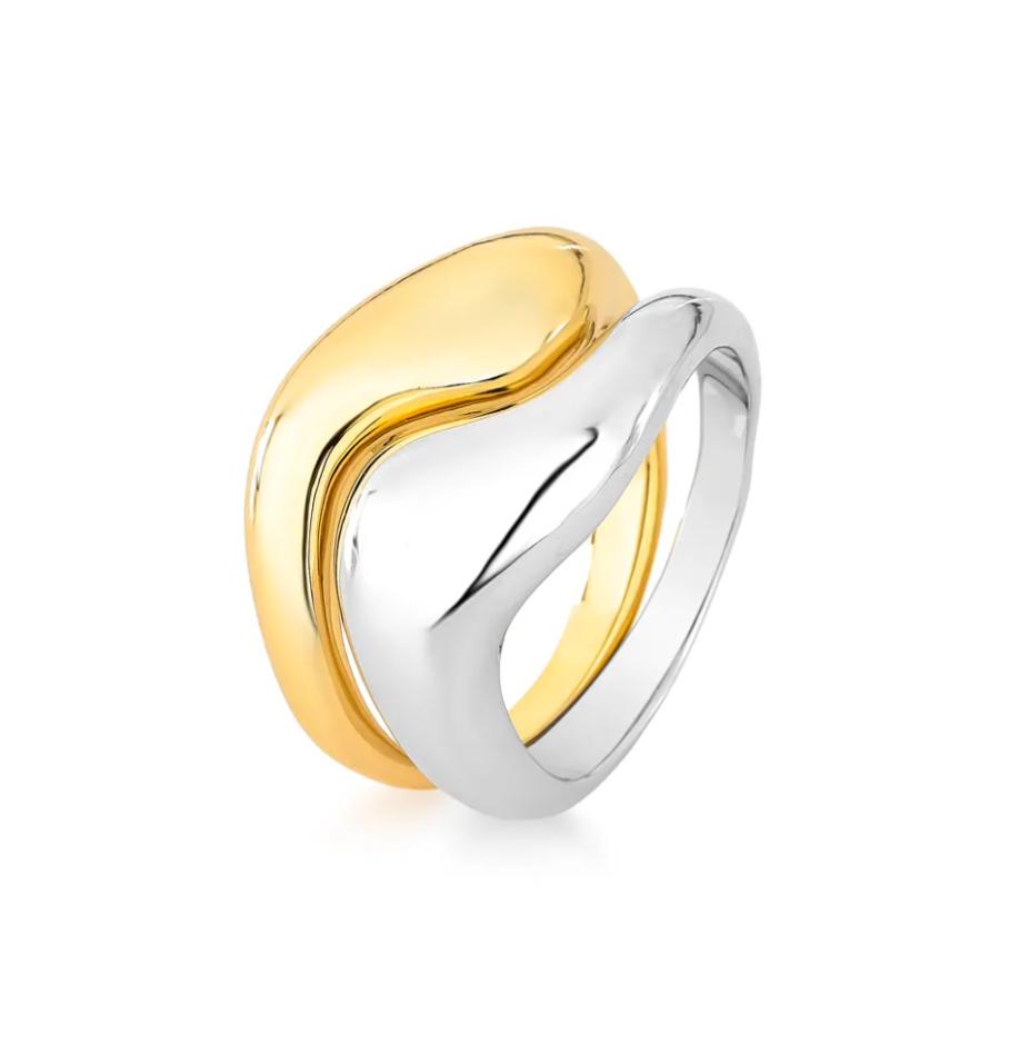 Curve Mixed Metal Rings