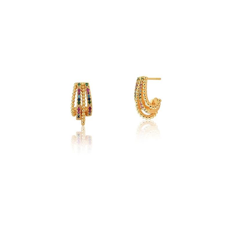 Curved Earrings with Colored Cubic-Zirconia