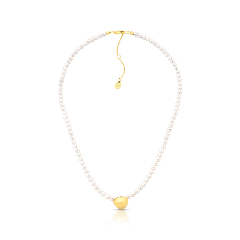 Pearl Matte Petit Necklace - Matte Gold White Pearl