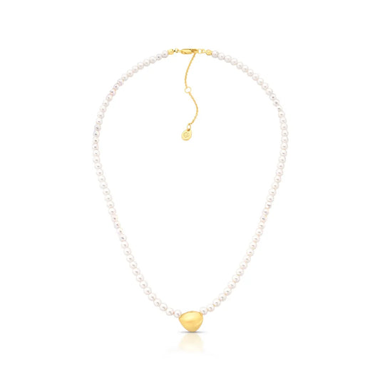 Pearl Matte Petit Necklace - Matte Gold White Pearl