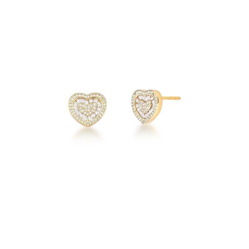 Heart Earring with Cubic-Zirconia white Baguettes