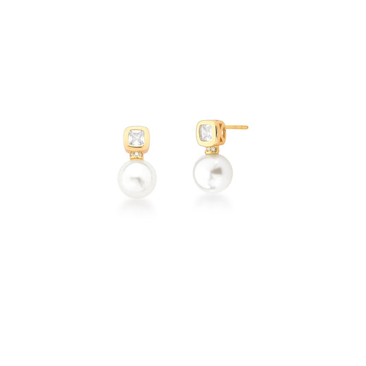 Gold Plated Square Crystal Pearl Earring