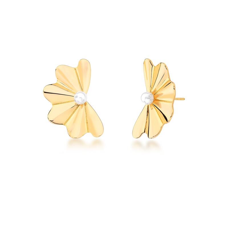 Textured Flower and Pearl Shell Earrings