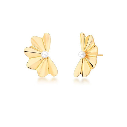 Textured Flower and Pearl Shell Earrings