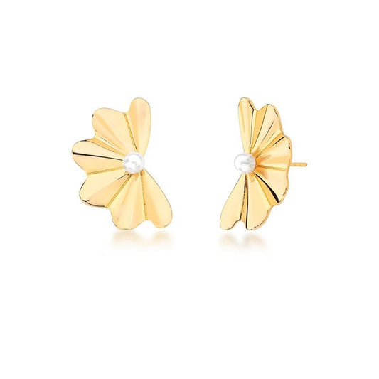 Textured Flower and Pearl Shell Earrings