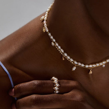 Petit Pearl Choker Necklace - Golden White Pearl