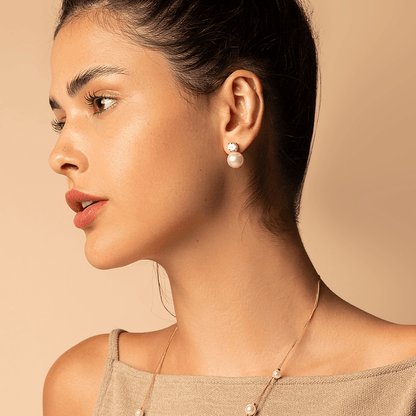 Zirconia and Pearl Earring - Golden White Pearl