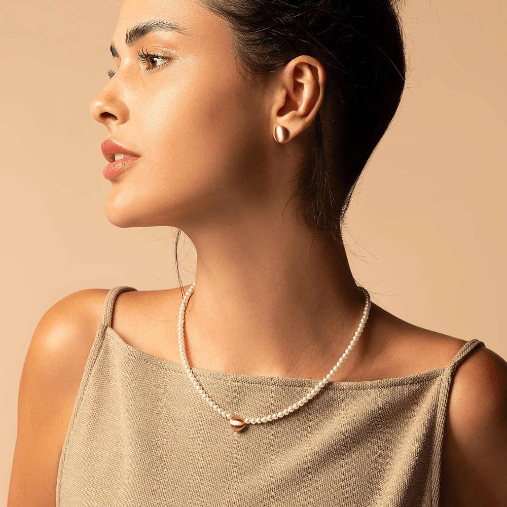 Pearl Matte Petit Necklace - Matte Gold White Pearl