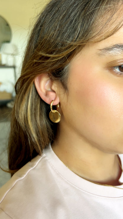 2 in 1 Earring with Smooth Gold Plated Pendant