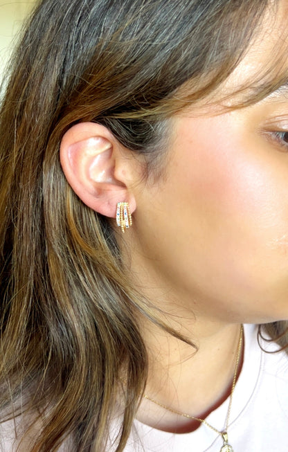 Curved Earrings with Colored Cubic-Zirconia