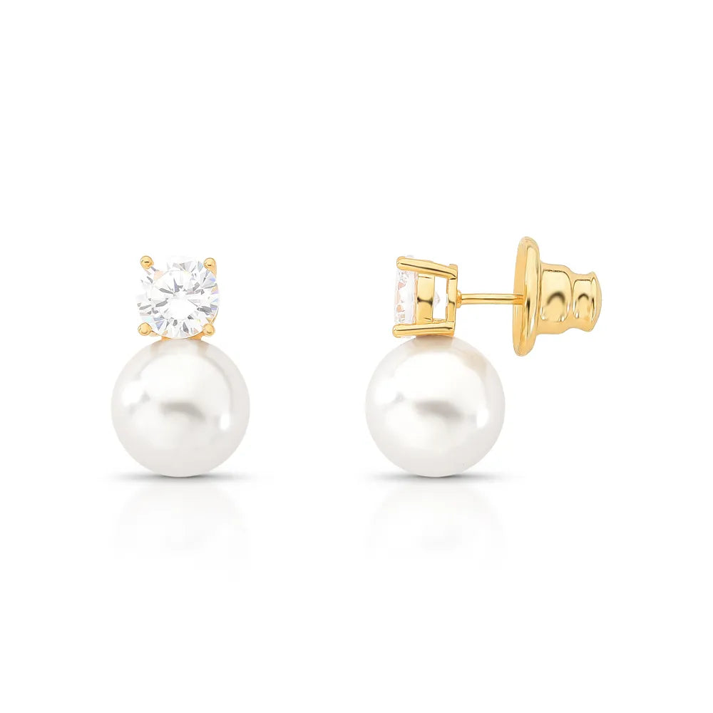 Zirconia and Pearl Earring - Golden White Pearl