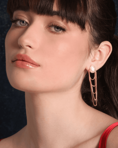 Mother-of Pearl Earrings with Gold Chains